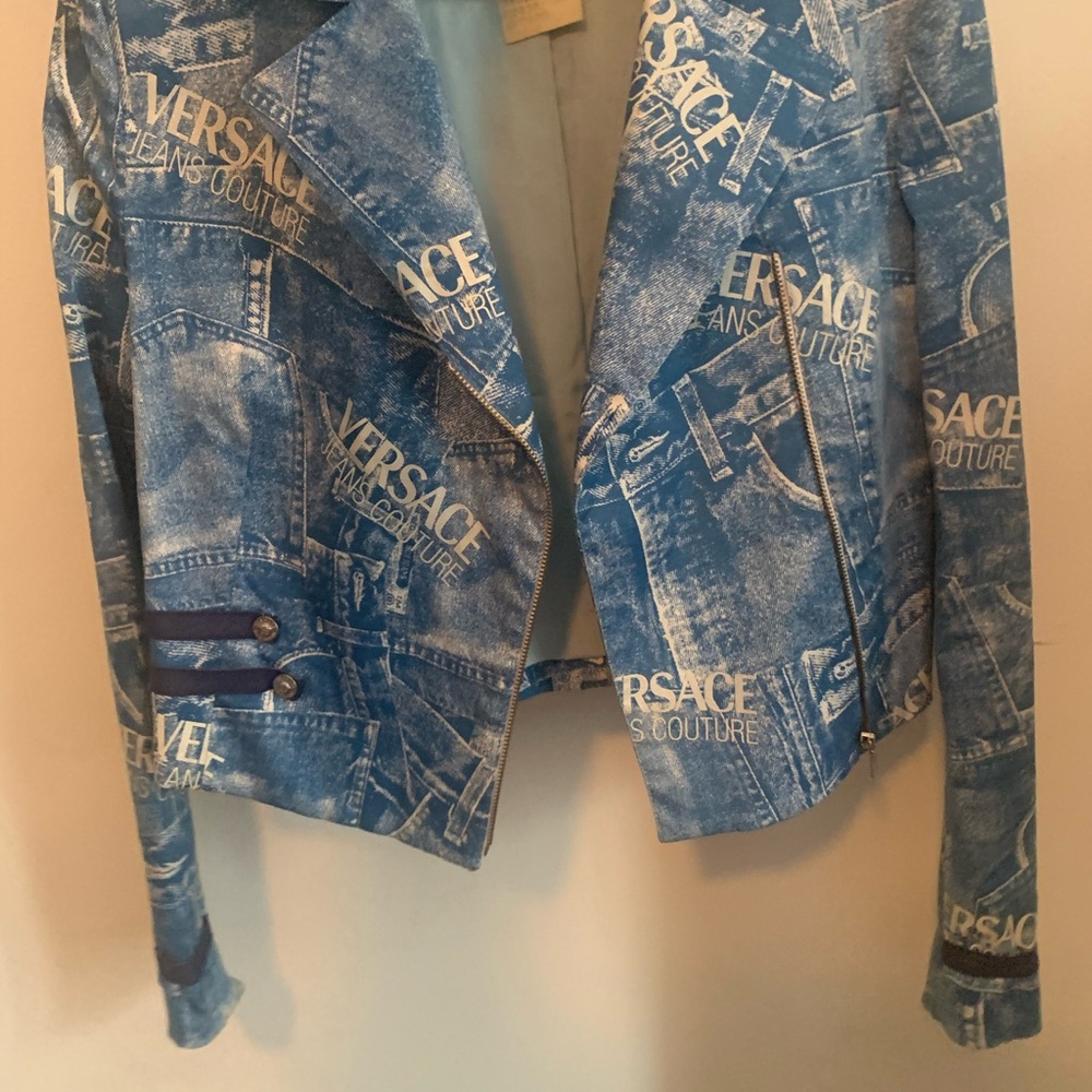 Versace Jeans Couture denim print biker jacket size M - Picture 2 of 8
